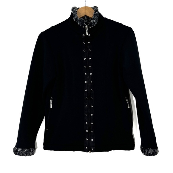 Wooly Bully Wear Jackets & Blazers - Wooly Bully Wear Women’s Size Small Black Faux Fur Trim Grommet Detail Jacket